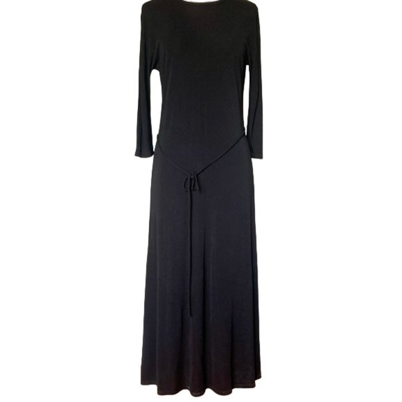 BABATON Aritzia Black Midi Dress with Tie - Picture 1 of 7
